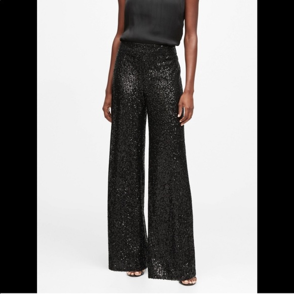 Banana Republic Pants - Banana Republic Black Sequin Sparkle Wide Leg Pants NWT M